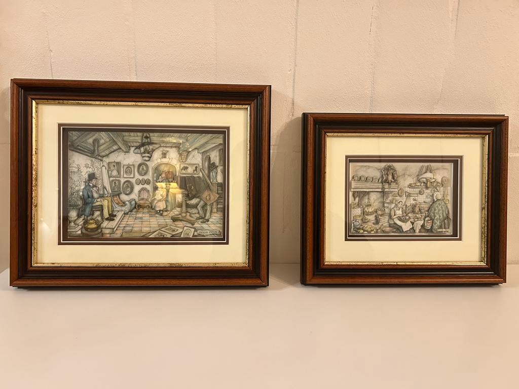 2 Anton Pieck kadertjes, Huis en Inrichting, Woonaccessoires | Lijsten, Zo goed als nieuw, Minder dan 50 cm, Minder dan 50 cm
