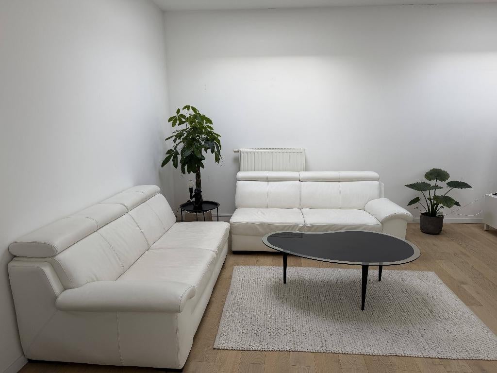 Witte lederen hoekzetel 3,70m – design – modulair – Gent, Ophalen, Zo goed als nieuw, Leer, Tijdloos