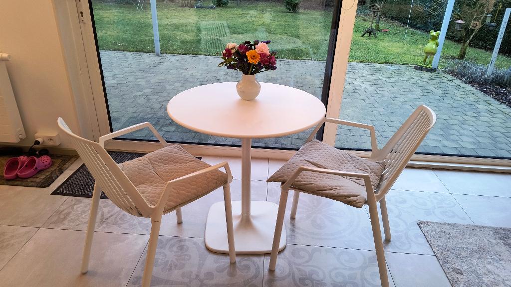 Tuin of terras tafel  Moroso 100€ was nw  464,00 €, Ophalen, Zo goed als nieuw, Rond, Kunststof