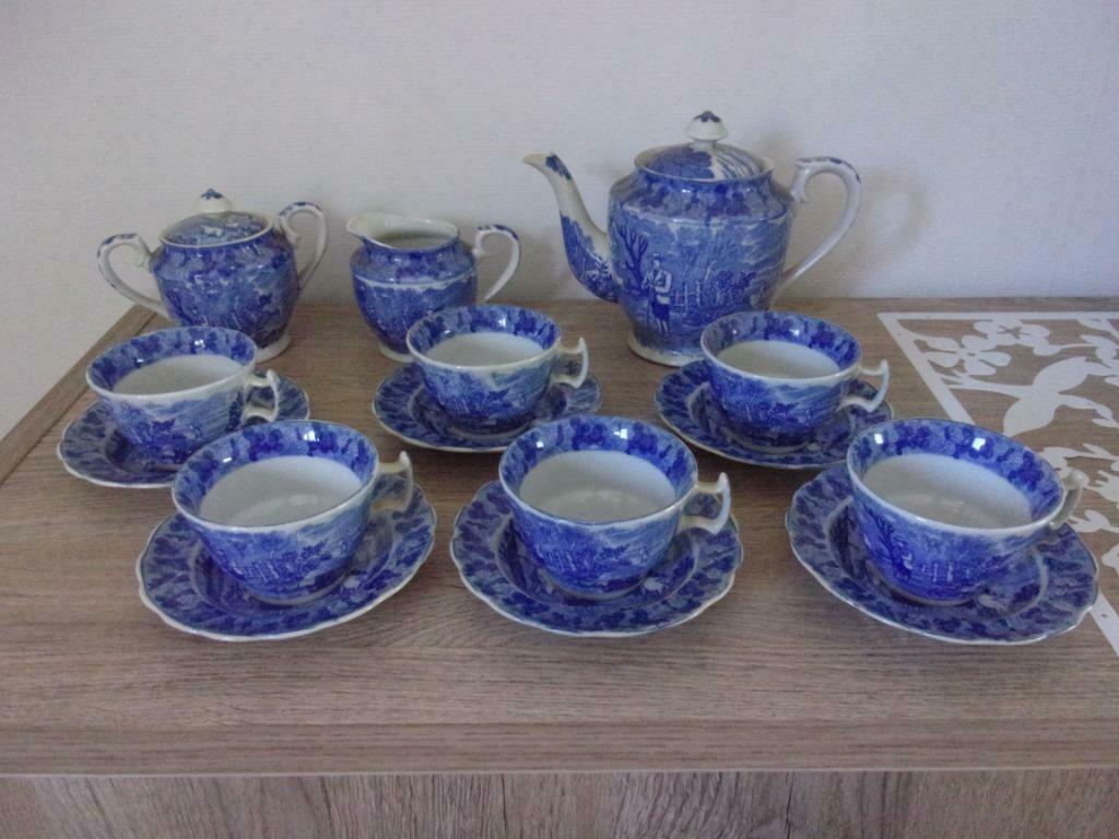 oud blauw en wit porseleinen koffieservies, Ophalen of Verzenden