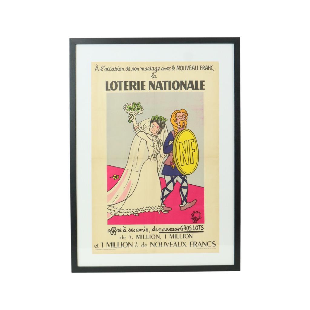 Vintage Ingelijste Poster Loterie Reclame France Fifties, Collections, Rectangulaire vertical, Avec cadre, Utilisé, Publicité