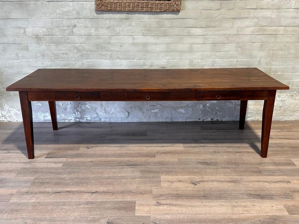 Boerentafel met 3 lades - 275 x 94 cm + 81 cm hoog, Eikenhout, 200 cm of meer, Zo goed als nieuw, Vijf personen of meer
