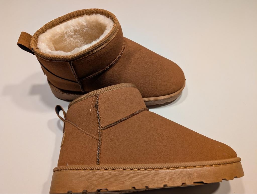Klassieke mini-laarzen voor dames, met warme bontvoering, Bruin, Lage of Enkellaarzen, Nieuw, Ophalen