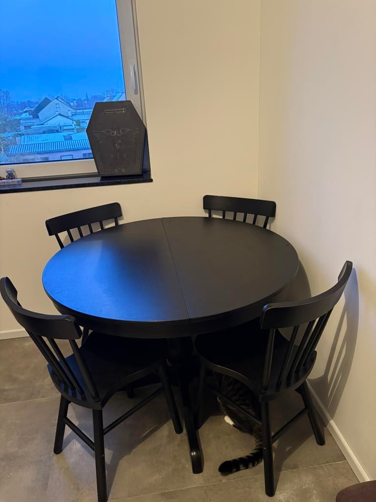 Eettafel uitschuifbaar + 4 stoelen, Ophalen, Gebruikt, 4 tot 6 stoelen