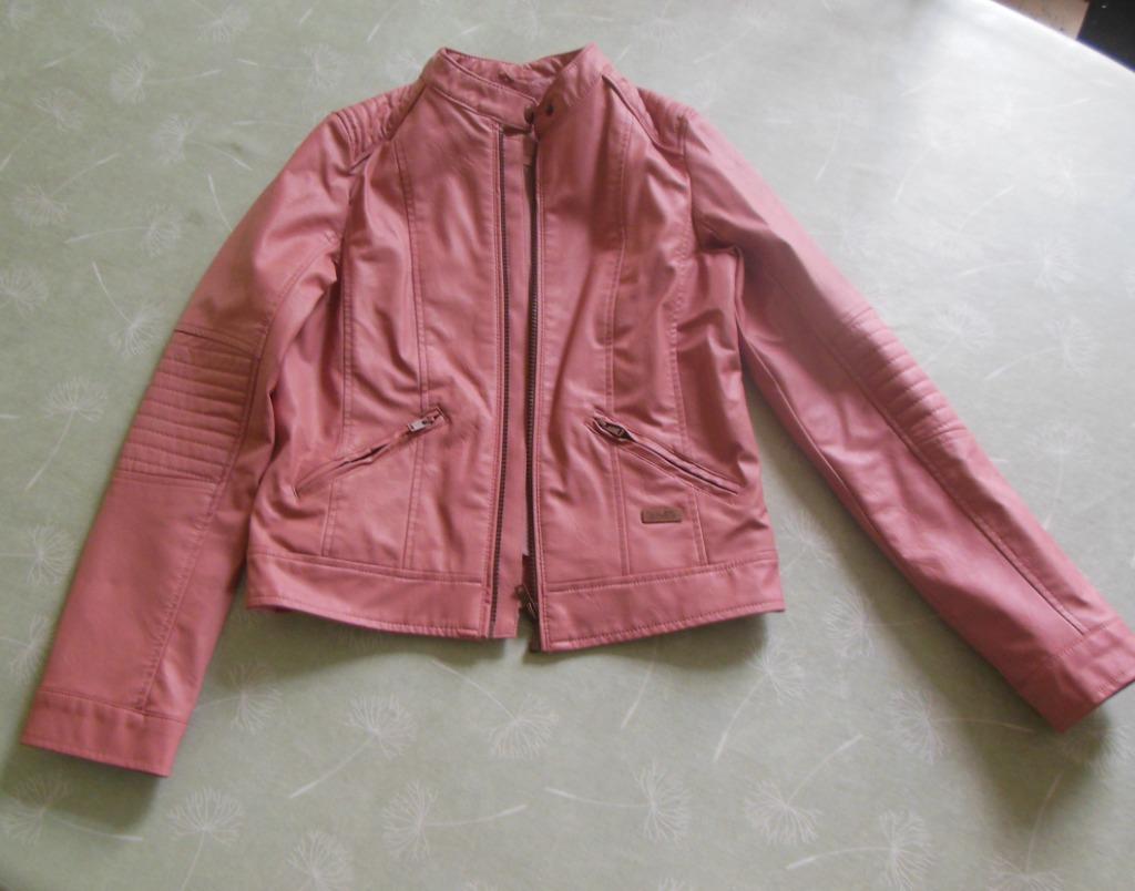 Kort roze jasje met leder-uitzicht - maat 152, Ophalen of Verzenden, Zo goed als nieuw, Meisje, Jas