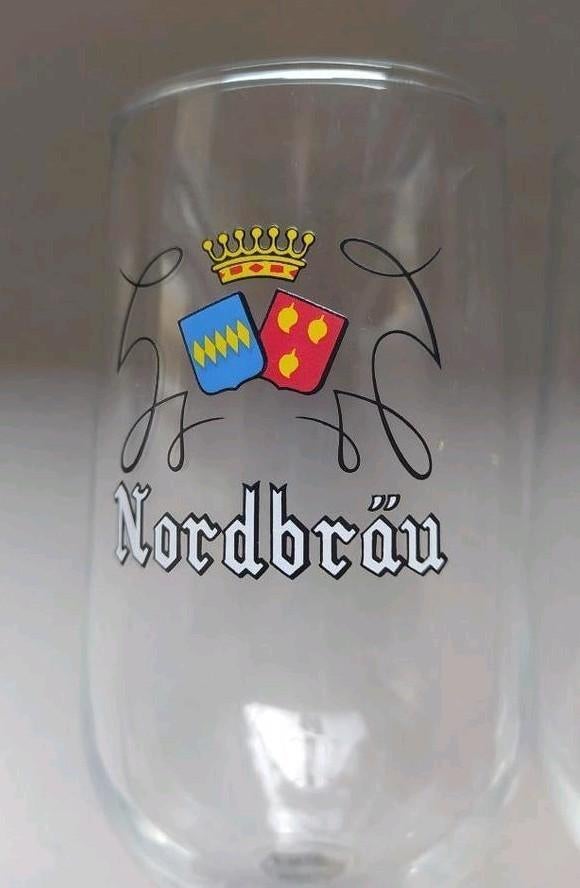 vintage bierglazen van Nördbrau, Ophalen of Verzenden, Zo goed als nieuw, Glas of Glazen
