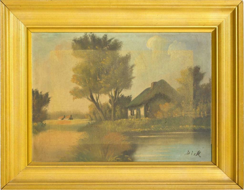 Schilderij: Boom Boerderij Water Gesigneerd, Enlèvement ou Envoi