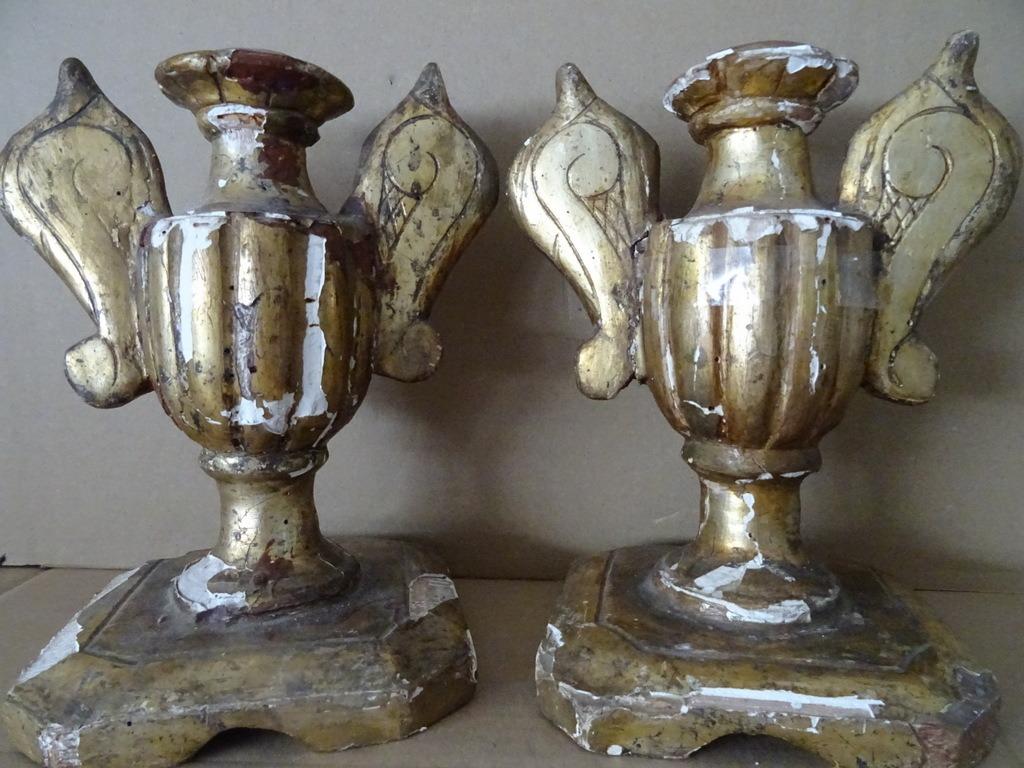 18e siècle chandeliers antique décoratifs en bois doré 23cm, Enlèvement ou Envoi, Autres matériaux