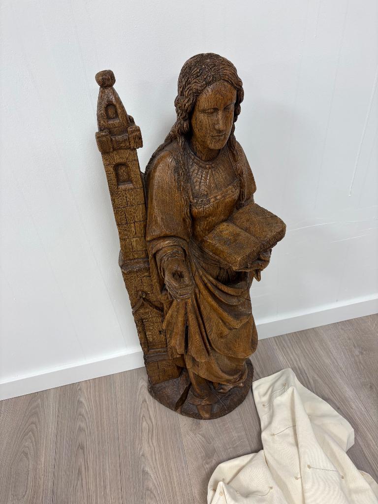 Heiligen beeld Sint Barbara eik 17 de eeuws, Antiek en Kunst, Ophalen