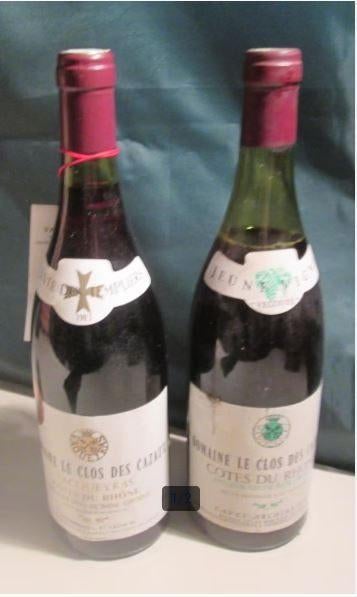 2x Cotes du Rhone - Domaine le clos des Cazaux - 1983, Verzamelen, Frankrijk, Ophalen of Verzenden, Zo goed als nieuw, Rode wijn
