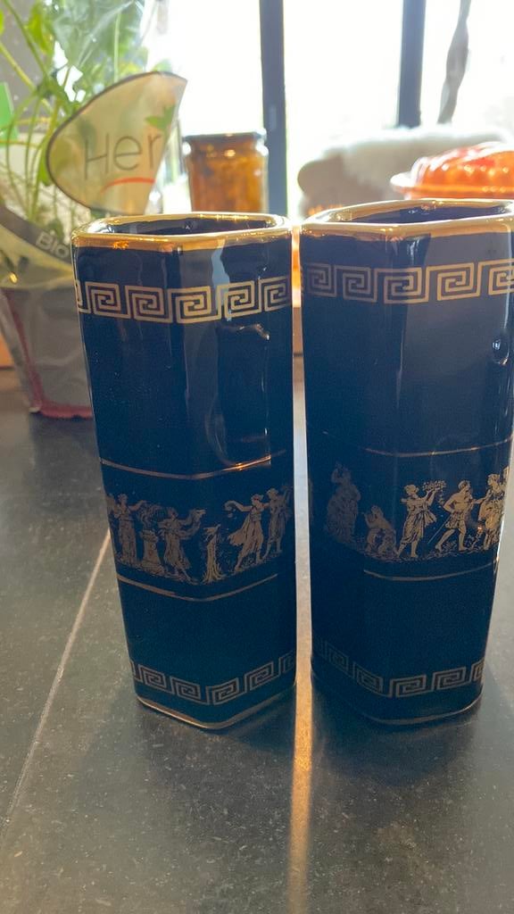 2 petits vases grecs peints à la main (or 24 carats), Antiquités & Art, Enlèvement ou Envoi