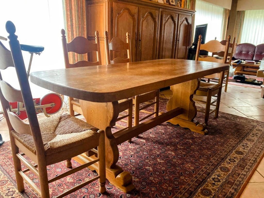 Massief eiken eetkamer + 6 stoelen – TOP staat, Ophalen, Zo goed als nieuw, 4 tot 6 stoelen