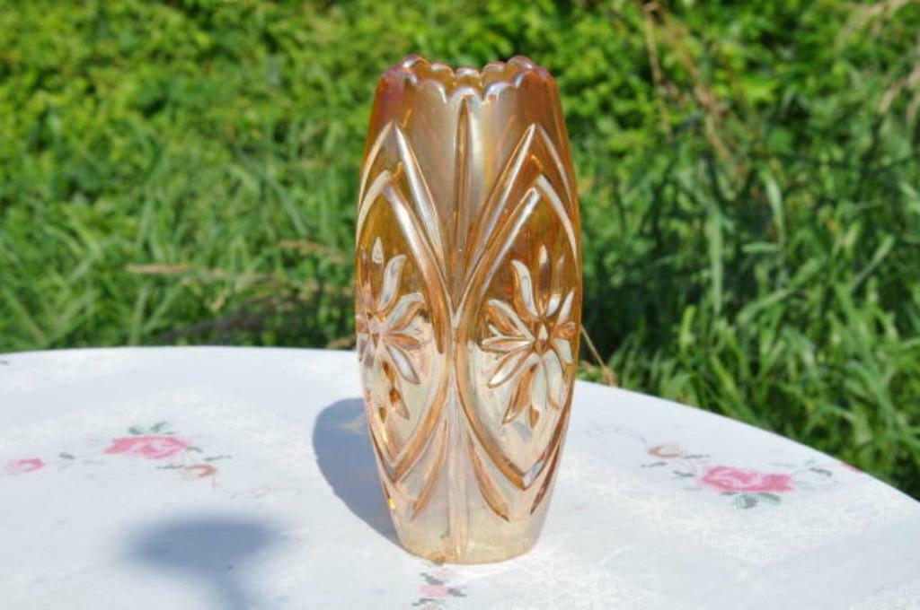 §  vase en verre épais  orange irisé, Enlèvement ou Envoi