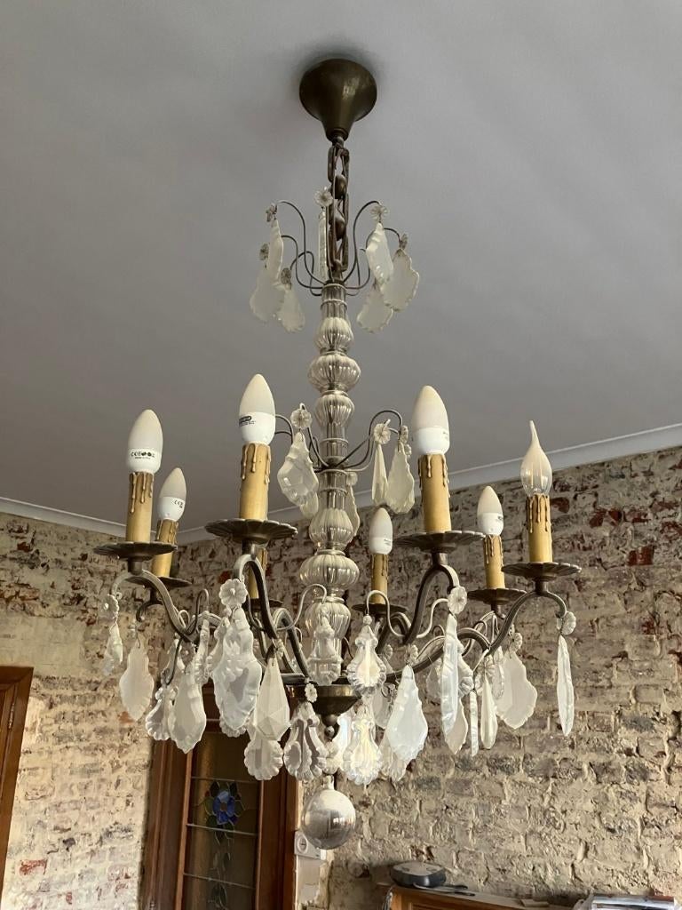 Klassieke kroonluchter in Frans of Belgische stijl, Ophalen, Gebruikt, Glas, Franse of Belgische stijl
