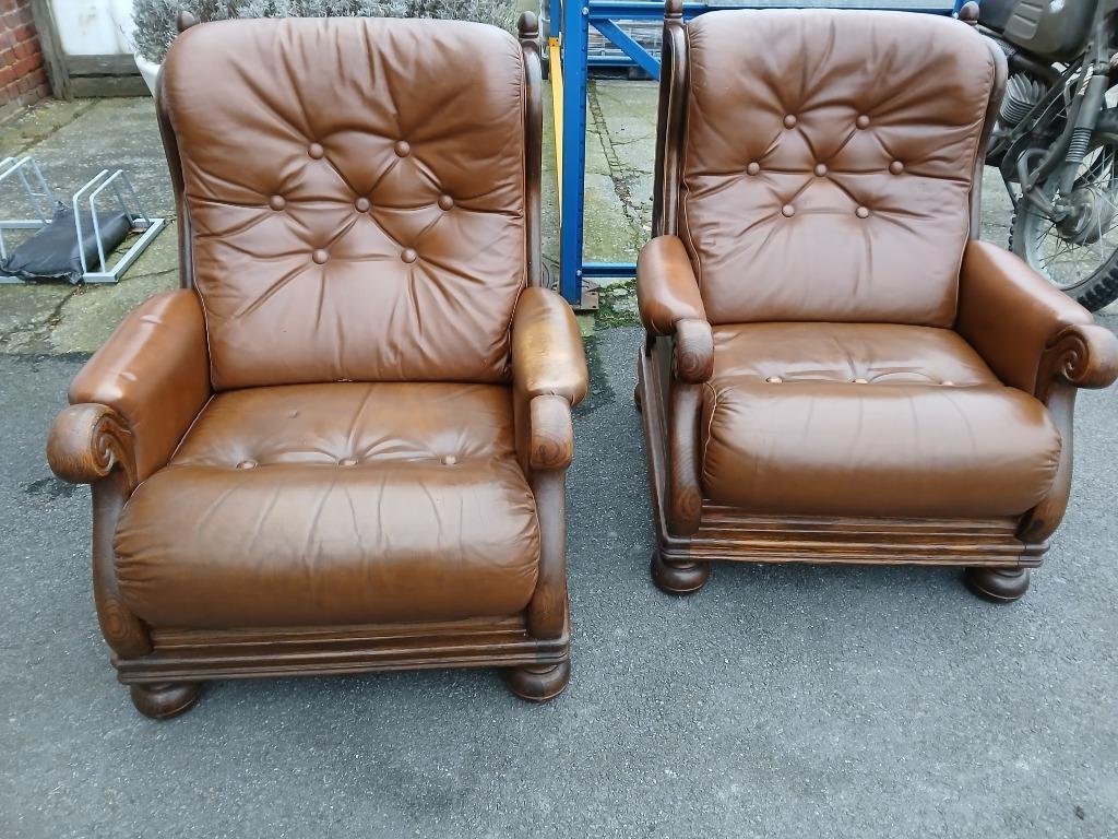 Lederen zetel vintage, Enlèvement, Utilisé, Une personne, Bois