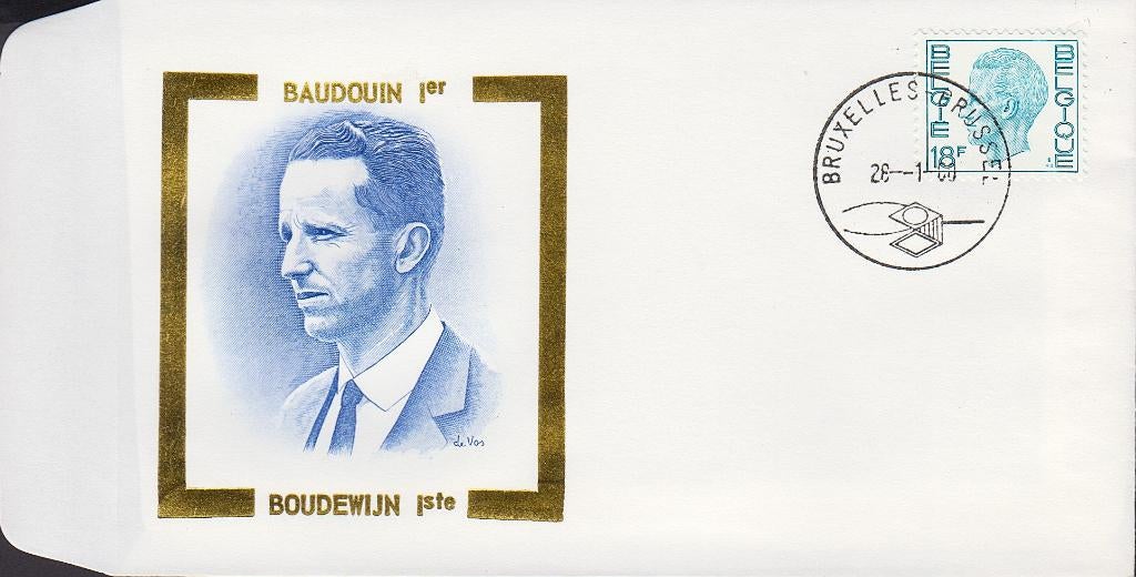 1980 - BELGIQUE - FDC Roi Baudouin [Y&T 1949] + BRUXELLES, Neuf, Non oblitéré, Chefs d'Etat, Avec enveloppe