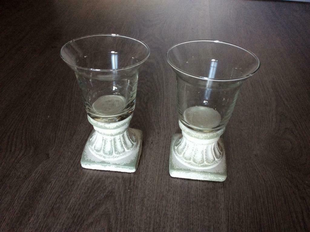 Glazen vaasjes op stenen voet, Enlèvement ou Envoi, Comme neuf, Blanc, Verre