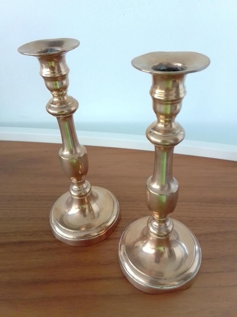 2 antieke koperen kandelaars, Antiek en Kunst, Ophalen