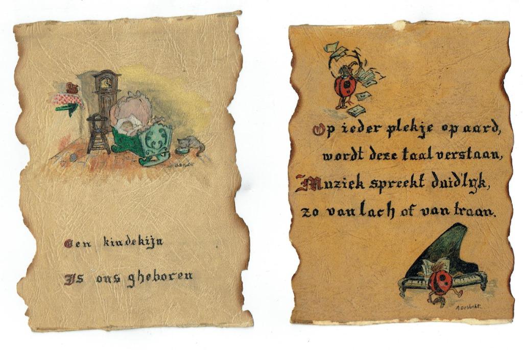 Lot van 4 schilderijtjes op perkament (Verzam-073), Ophalen of Verzenden