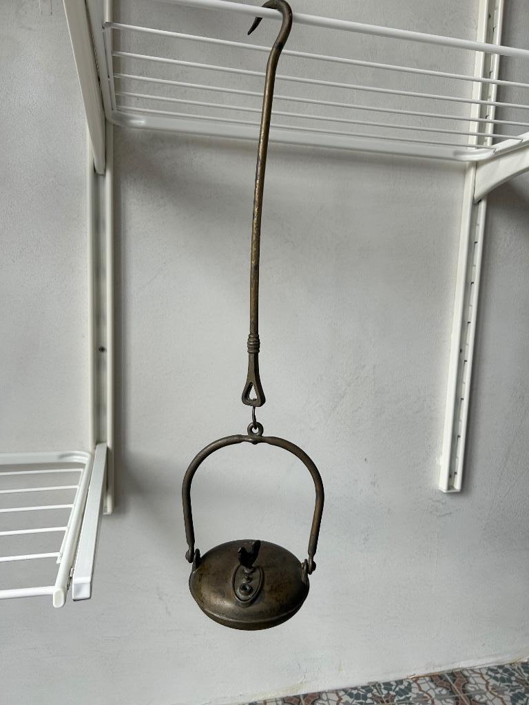 Antieke olielamp koper hangend, Enlèvement, Cuivre