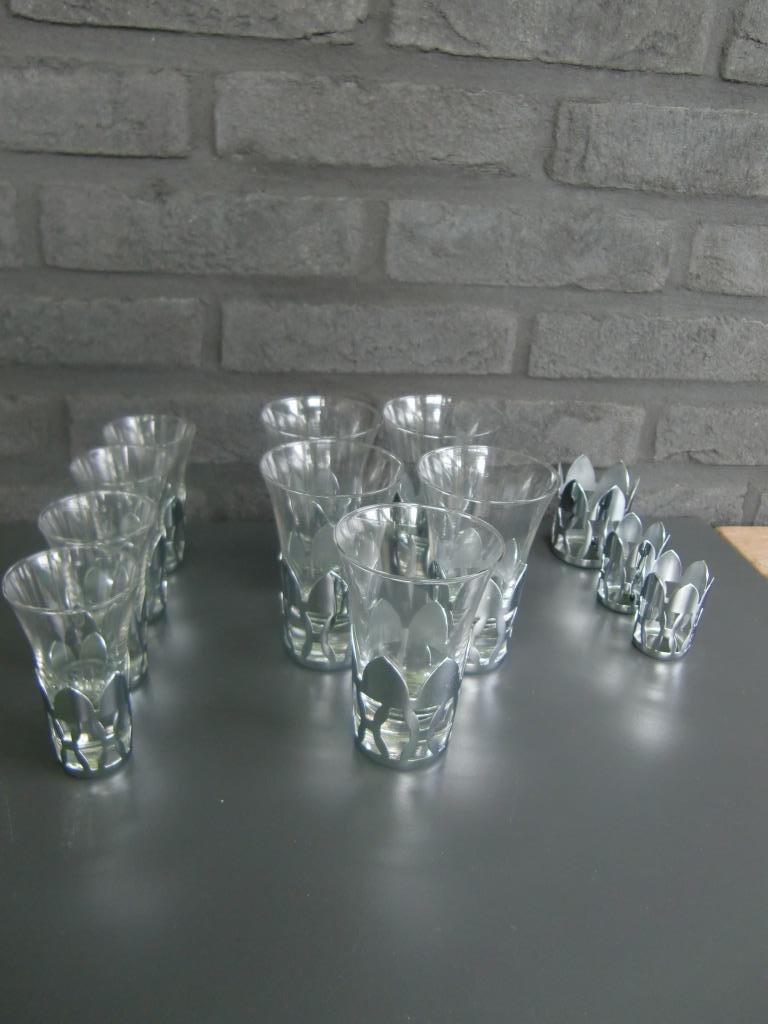 GLAASJES MET HOUDER, Enlèvement ou Envoi, Comme neuf, Verres et Verres à shot