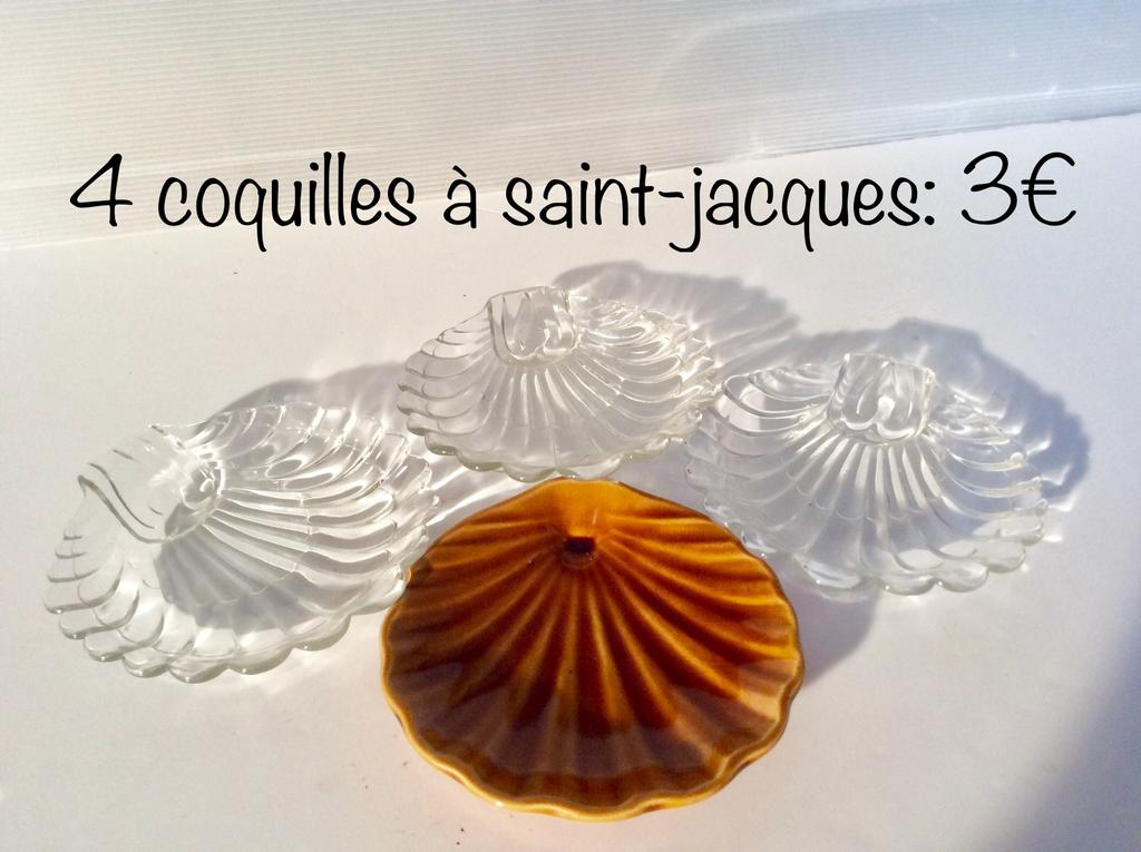 3 coquilles en verre et 1 en céramique pour St-Jacques, Comme neuf, Rond, Verre