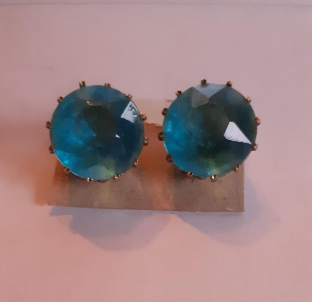 paire boucle d'oreille clip vintage pierre bleu (box2006), Enlèvement ou Envoi, Comme neuf, Bleu