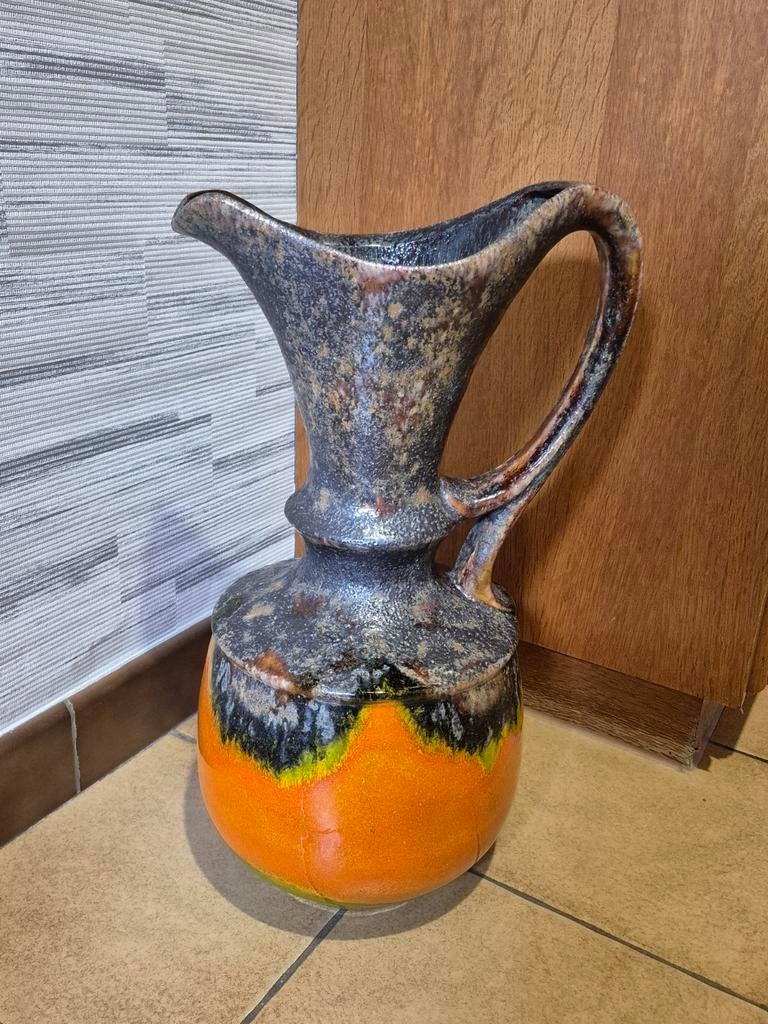 Grote vintage keramische lava vaas in mooie kleuren H 44cm, Enlèvement