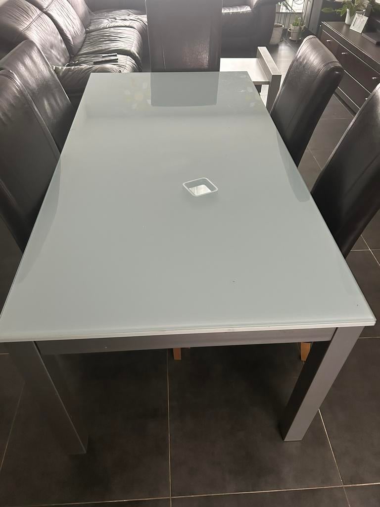 Uitschuifbare glazen tafel, Huis en Inrichting, Tafels | Eettafels, Ophalen, Zo goed als nieuw