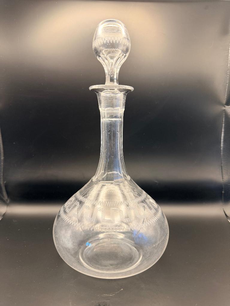 Vintage Kristallen Karaf met Geslepen Decoratie en Stop, Antiek en Kunst, Antiek | Glaswerk en Kristal, Ophalen of Verzenden