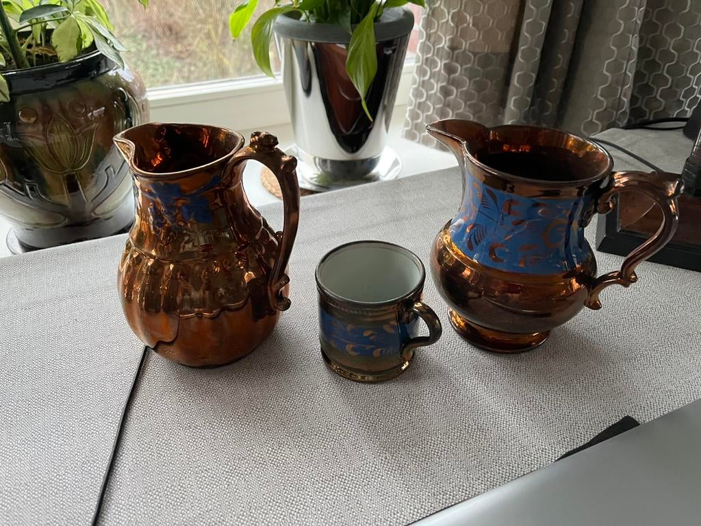 2 kannen +mok metallic brons, Ophalen of Verzenden