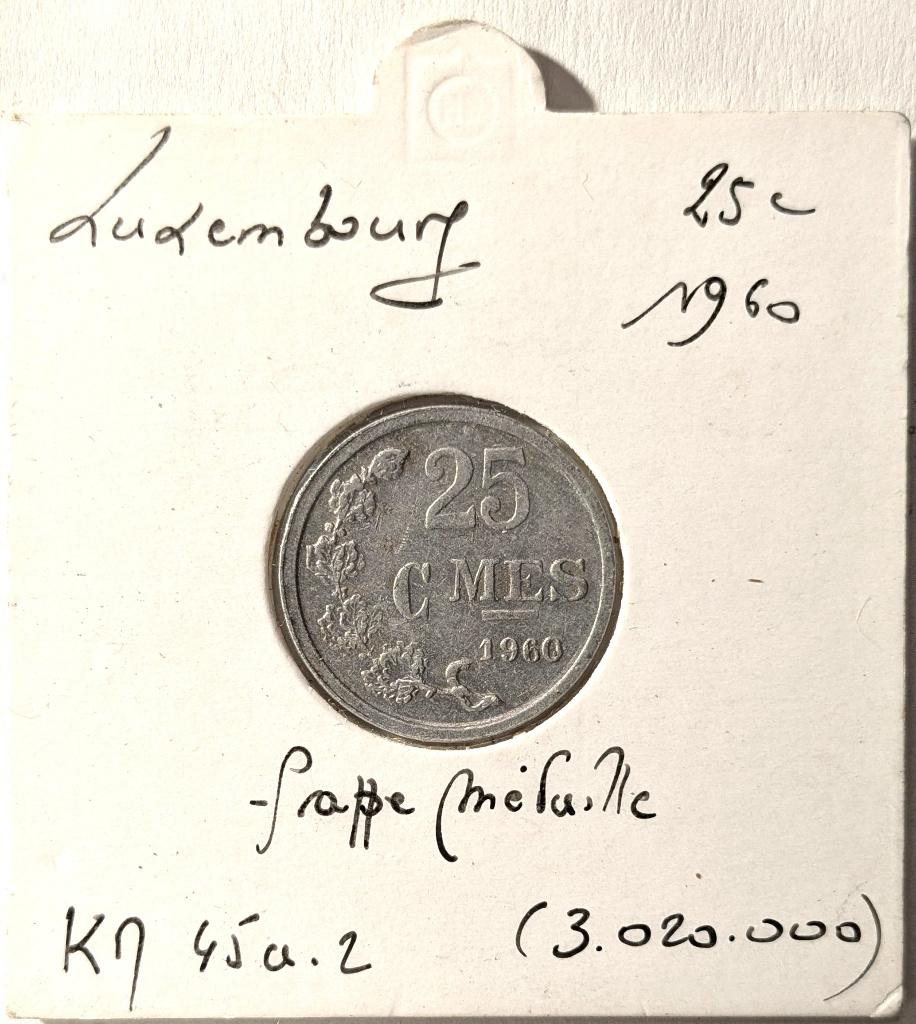 RARE !!! Monnaie Luxembourg : 25 centimes 1960 - médaille, Enlèvement ou Envoi, Autres pays, Monnaie en vrac