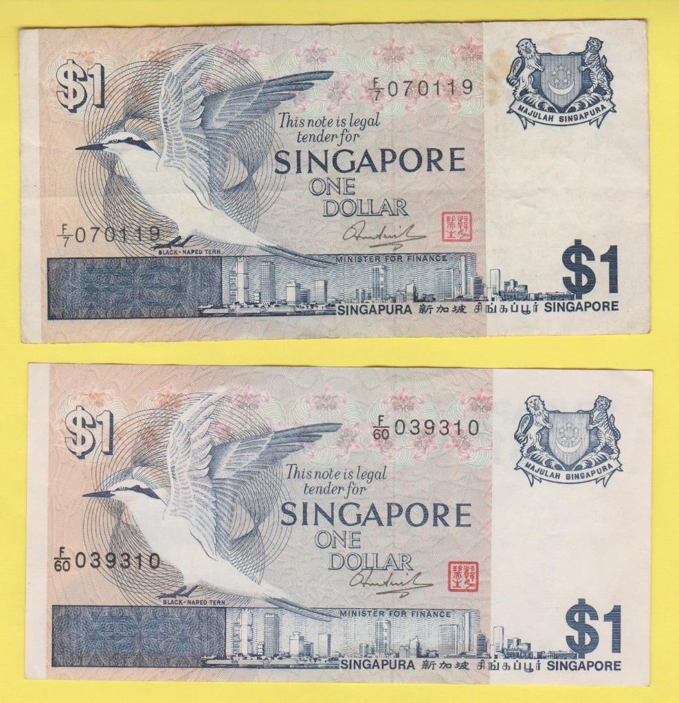 SINGAPORE - BILJET 1 DOLLAR (2x), Postzegels en Munten, Ophalen of Verzenden, Zuid-Azië, Los biljet