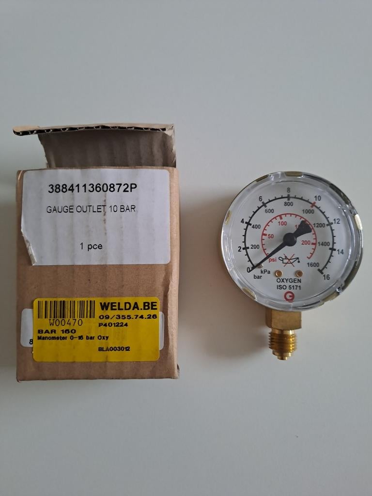 Manometer Zuurstof 10 bar, Ophalen of Verzenden, Nieuw