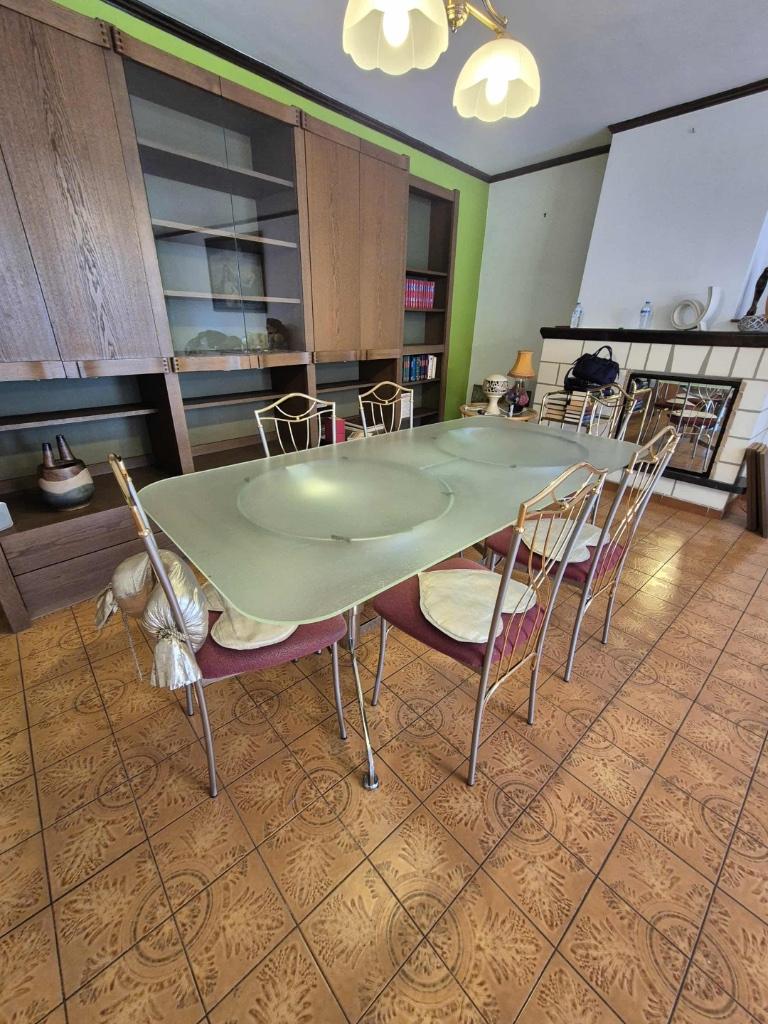 Table en verre dépoli + 6 chaises métal doré/argenté, Enlèvement, Verre