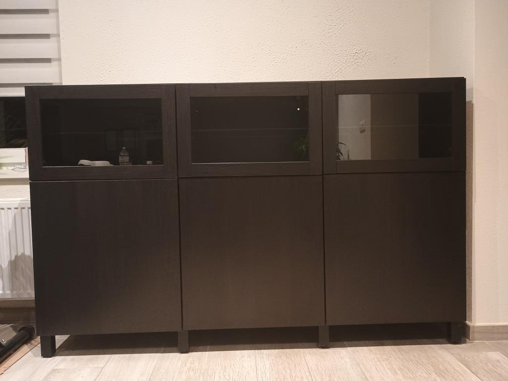 BESTÅ Combinaison rangement portes, brun noir verre transpar, 25 à 50 cm, 150 à 200 cm, Comme neuf, Enlèvement