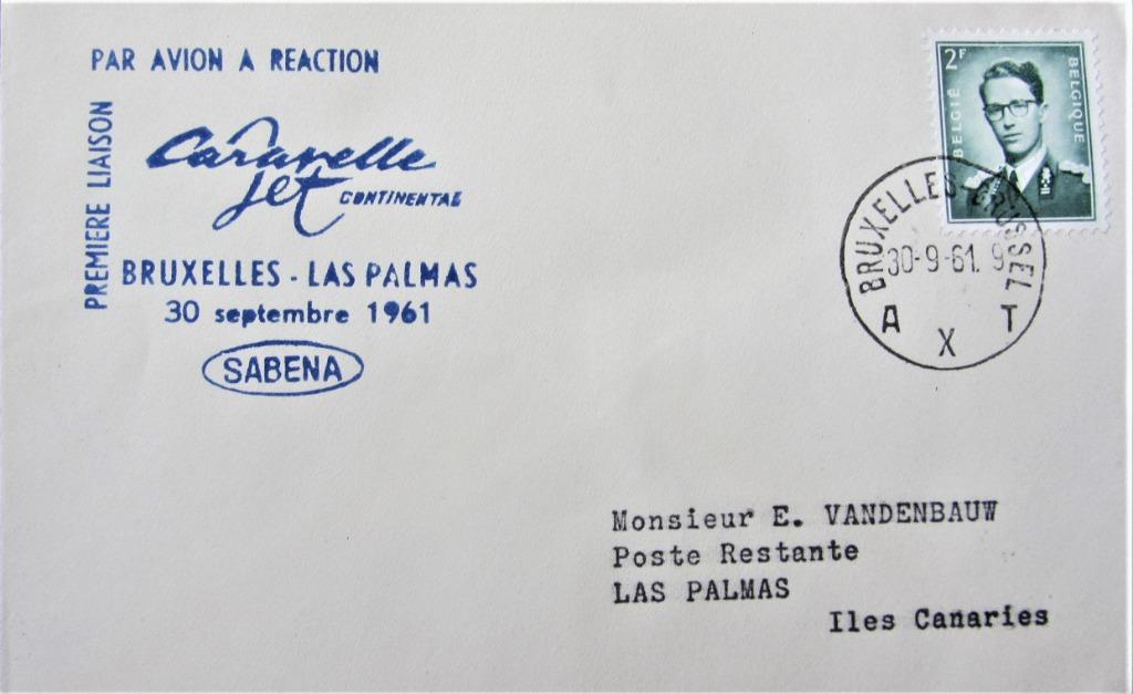 FDC SABENA- BRUSSEL- LAS PALMAS 1961, Enlèvement ou Envoi, Affranchi, Avions
