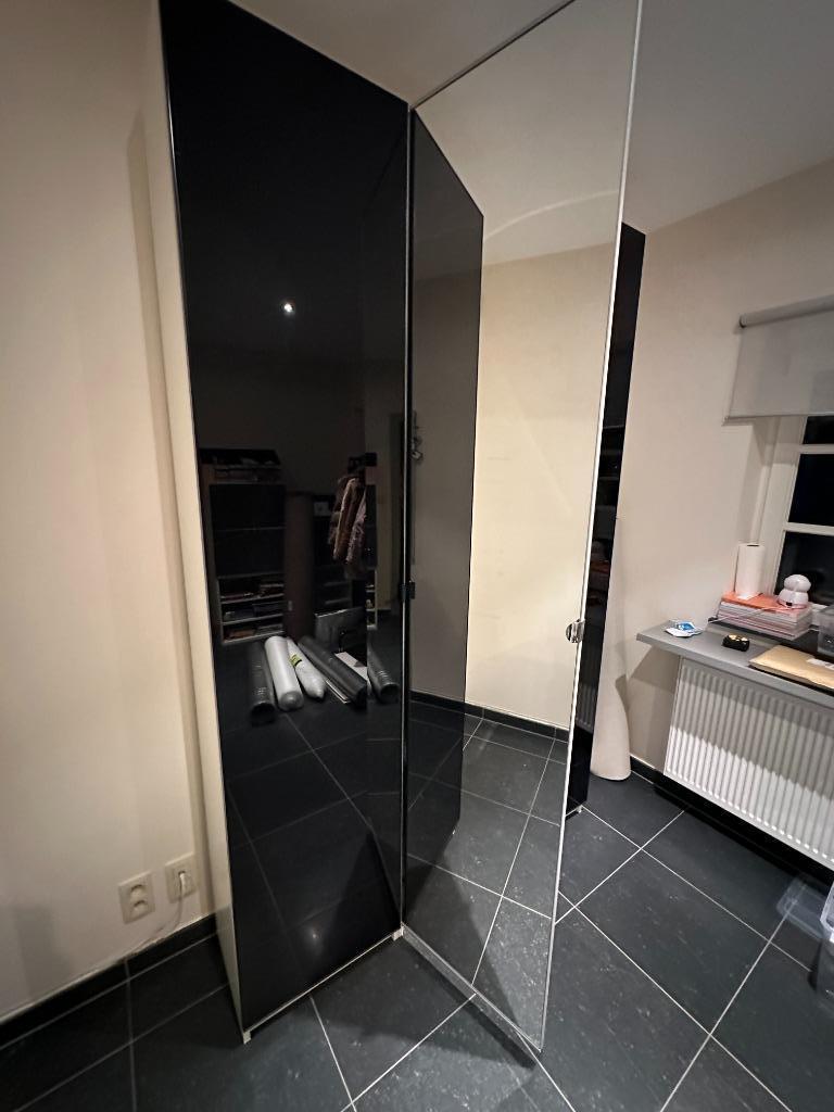 IKEA-deuren in zwart glas en spiegel, met scharnieren, Ophalen, 200 cm of meer, Minder dan 150 cm, Glas