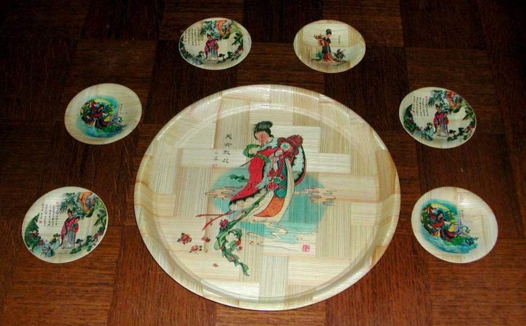 Set van dienblad + 6 onderzetters, Chinees motief, Ophalen of Verzenden