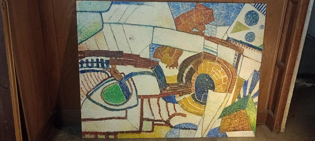 Abstract gemengd schilderij Serge Montegnies, 105x80, n593, Ophalen