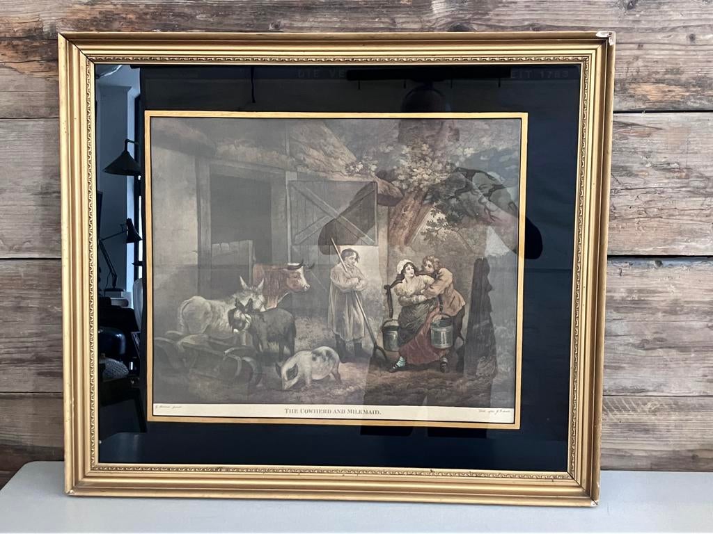 Litho naar J.R. Smith ‘The Cowherd and Milkmaid’, Ophalen of Verzenden