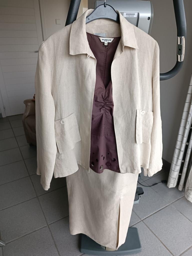 Taille en lin, taille 40 avec haut assorti, Enlèvement ou Envoi, Taille 38/40 (M), Beige