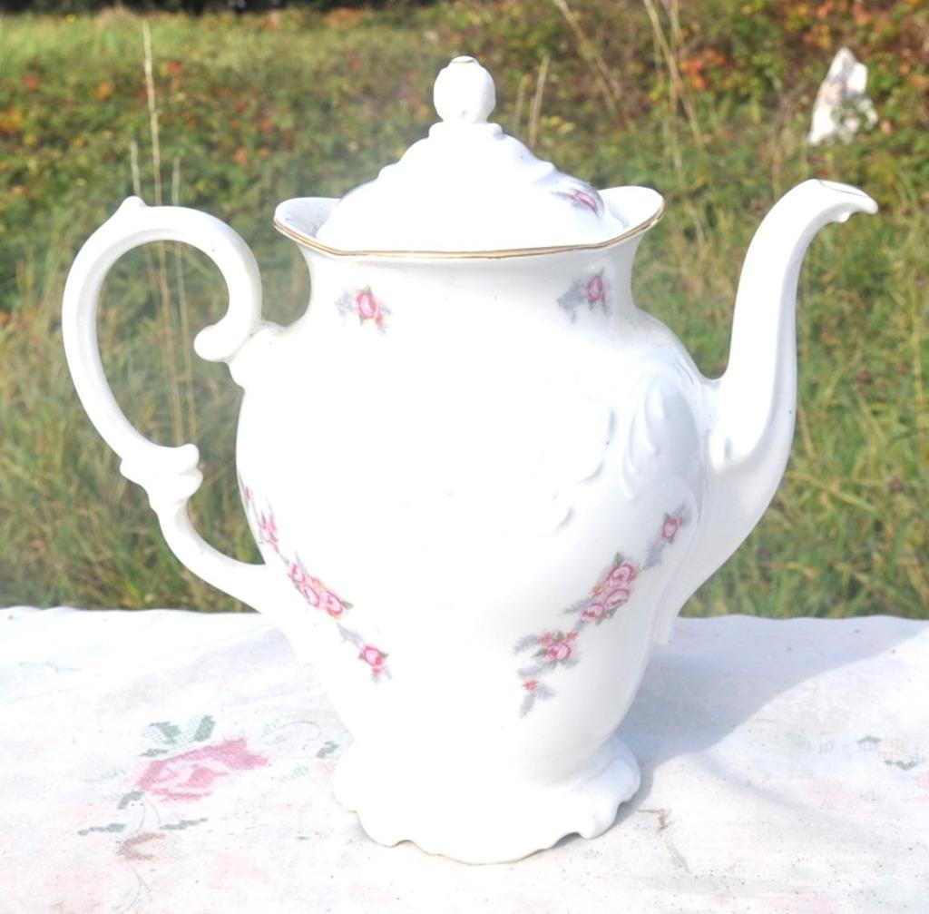 cafetière porcelaine petites fleurs rose et grise, Ophalen of Verzenden