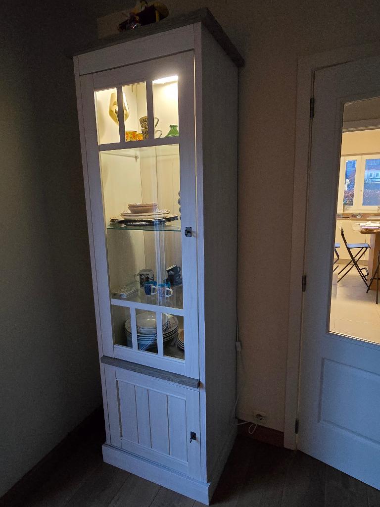 Witte houten etalage kast met licht, Huis en Inrichting, Kasten | Wandmeubels, Zo goed als nieuw, 200 cm of meer, Minder dan 150 cm