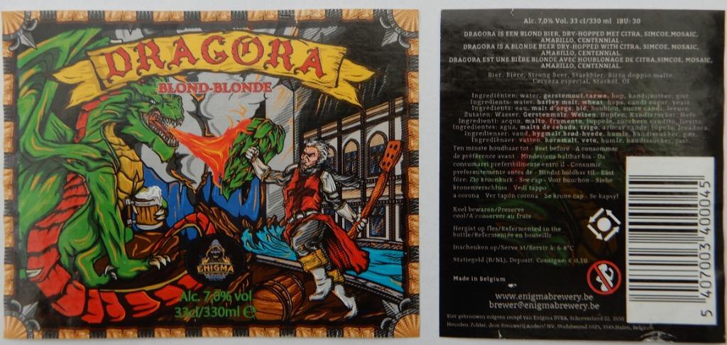 Bieretiket Dragora Blond  Brouwerij Enigma (5y5), Ophalen of Verzenden, Gebruikt