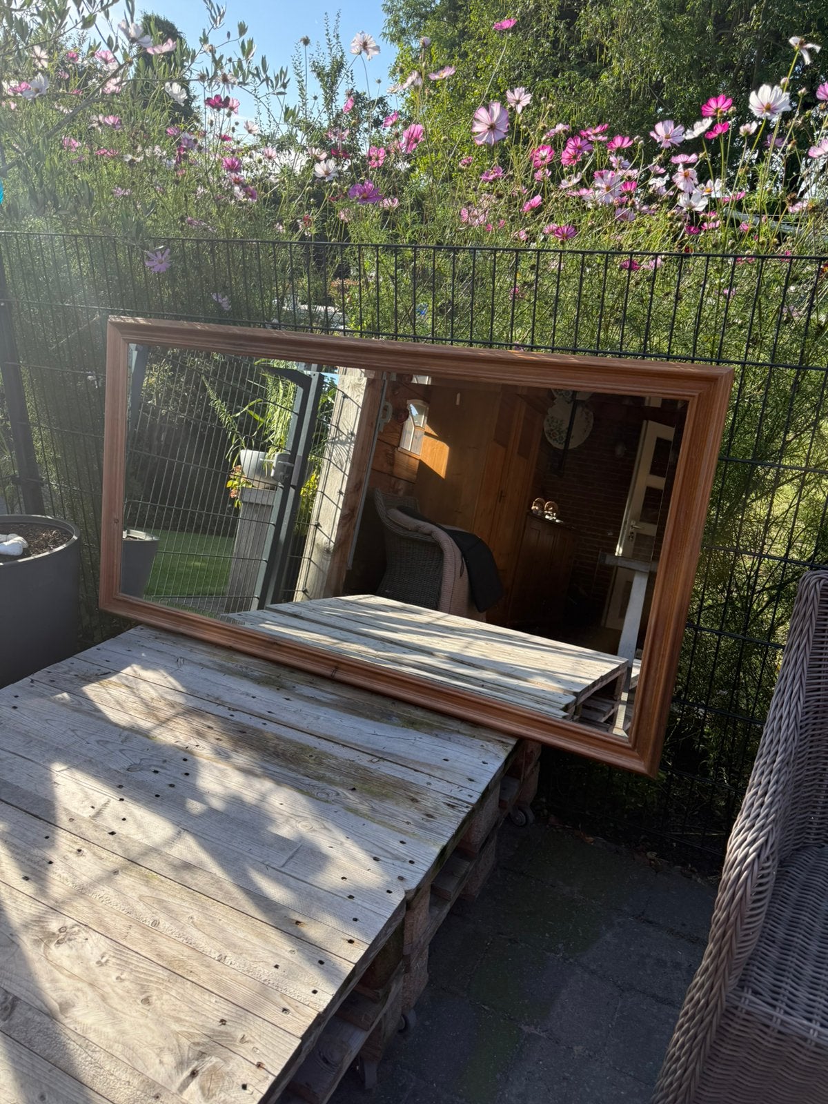 Oud geloogd grenen grote spiegel groot, Ophalen