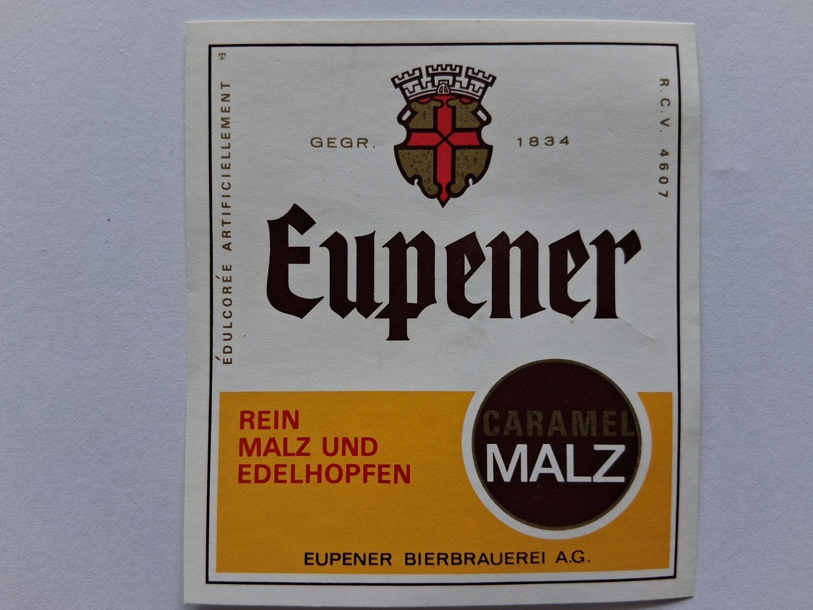 bieretiket Eupener Bierbrauerei Eupen : Caramel malz, Collections, Envoi, Utilisé, Autres types, Autres marques