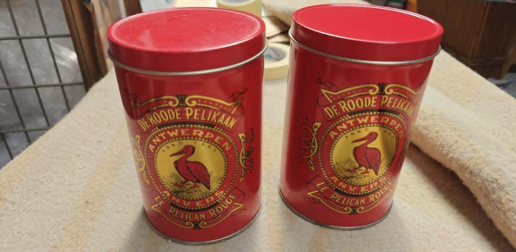 blikken De Roode Pelikaan Antwerpen 2 stuks, Verzamelen, Ophalen of Verzenden, Zo goed als nieuw, Koffie, Overige merken