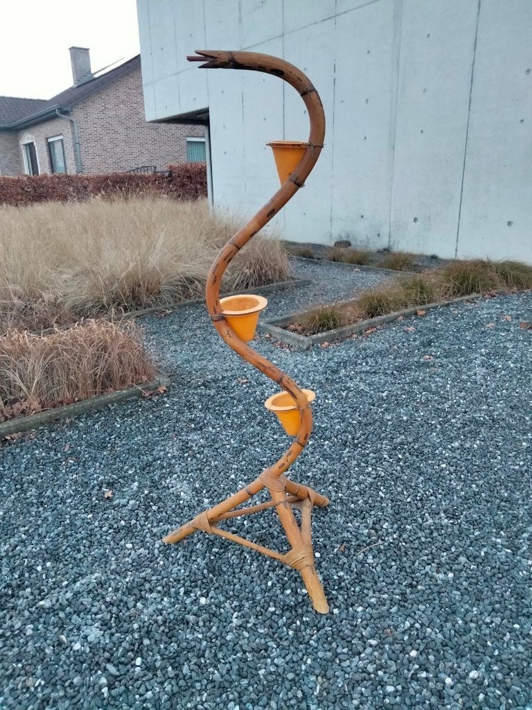 1960s vintage bamboe Boho Bohemian planthouder snake, Ophalen, Huis en Inrichting