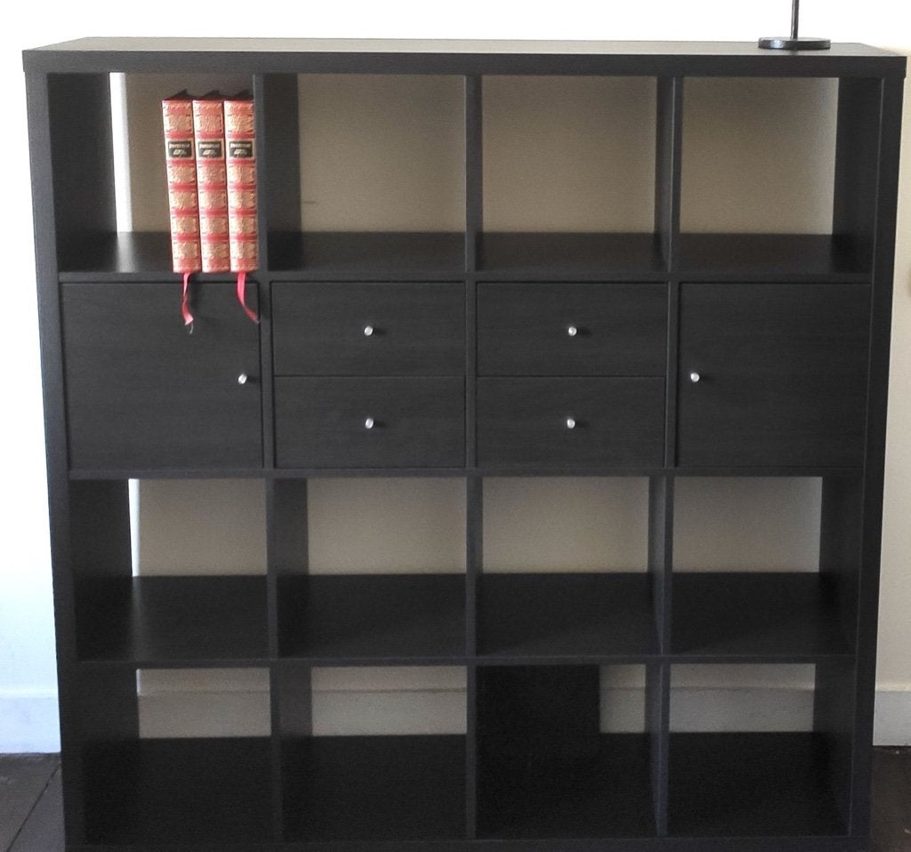 Kallax Brun 16 cases - 147x147 avec portes et tiroirs, Enlèvement, Comme neuf, Ikea